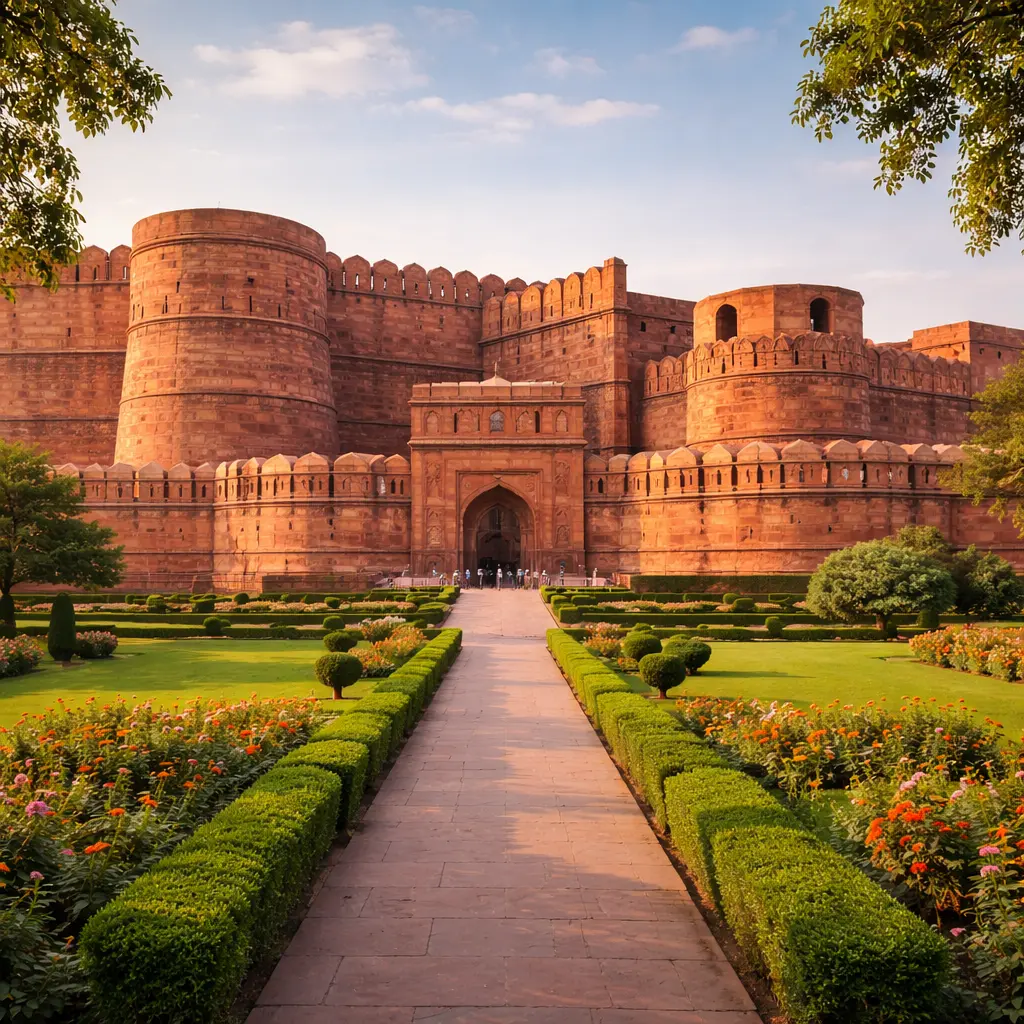 Panoramic view of Agra Fort, a historic Mughal fort in Uttar Pradesh, India