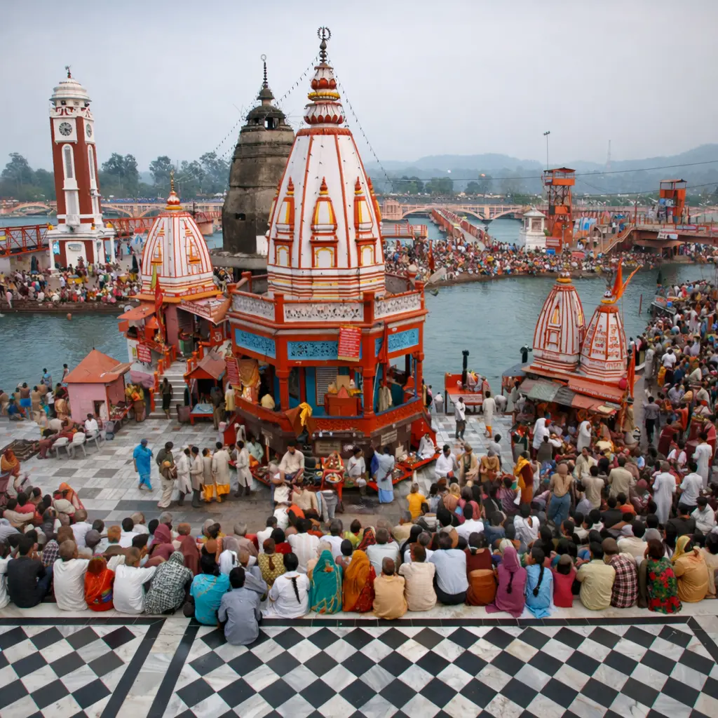 Har Ki Pauri ghat in Haridwar with devotees performing Ganga Aarti on the banks of River Ganga