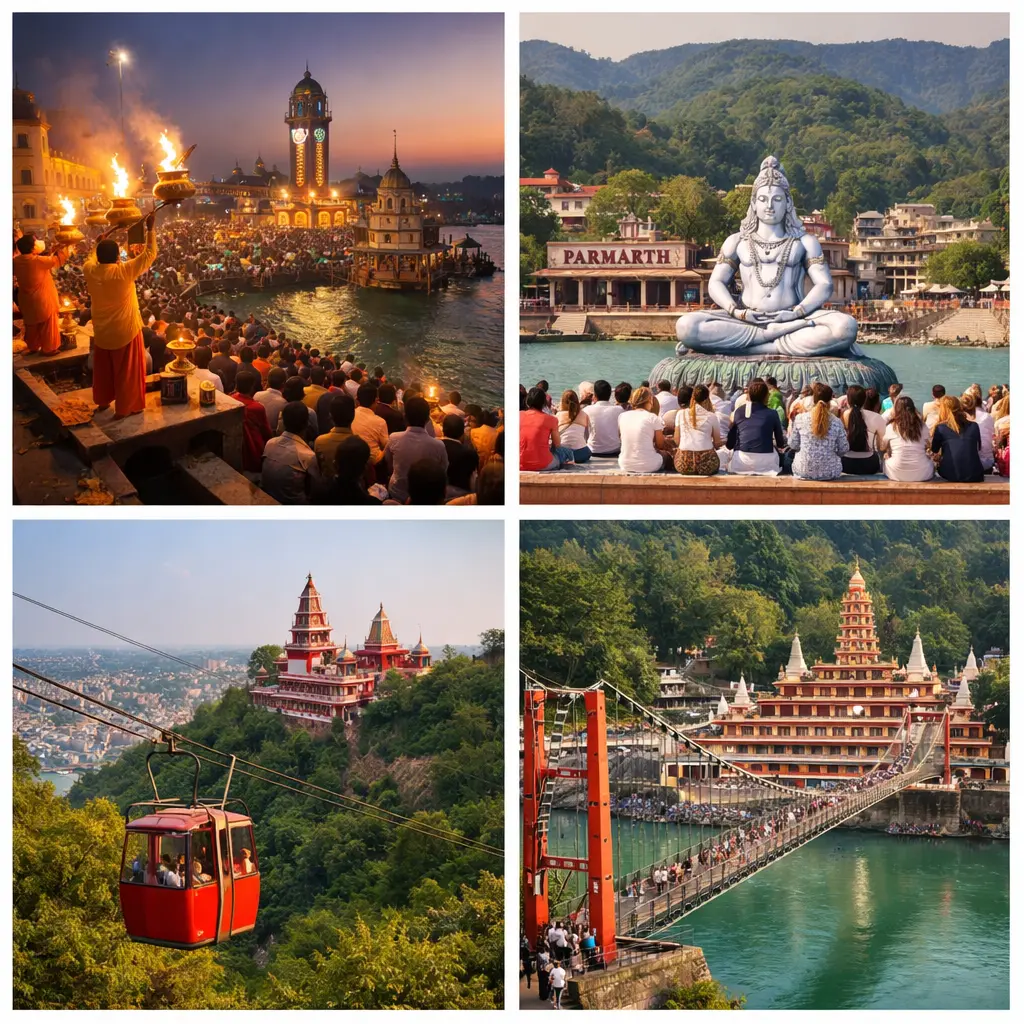 Serene natural surroundings of Haridwar and Rishikesh with flowing River Ganga and Himalayan foothills