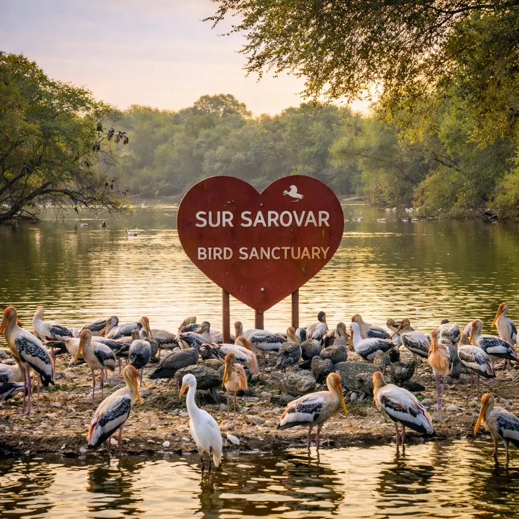 Sur Sarovar Bird Sanctuary in Agra, India, a protected wetland known for migratory birds and natural biodiversity