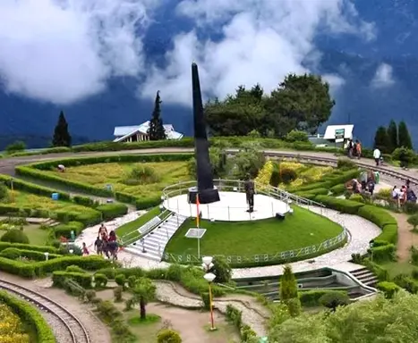 Batasia Loop Darjeeling spiral railway track with Kanchenjunga mountain view