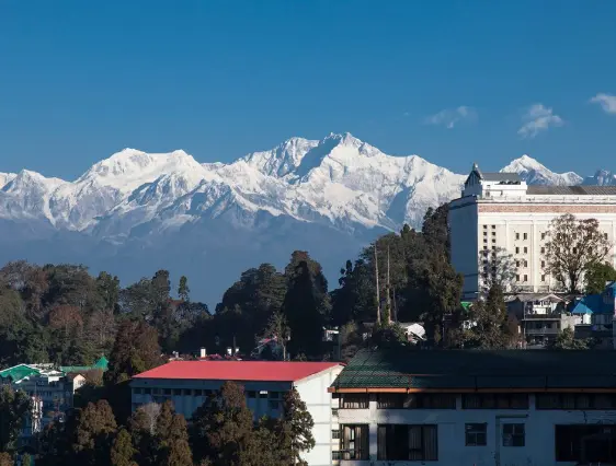 Sunrise view from Tiger Hill Darjeeling with Kanchenjunga and Himalayan peaks